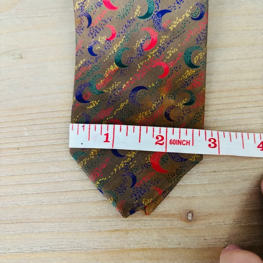 Giorgio Armani Mens Designer Vintage Gold Brown Crescent Moon Abstract‎ Tie Silk